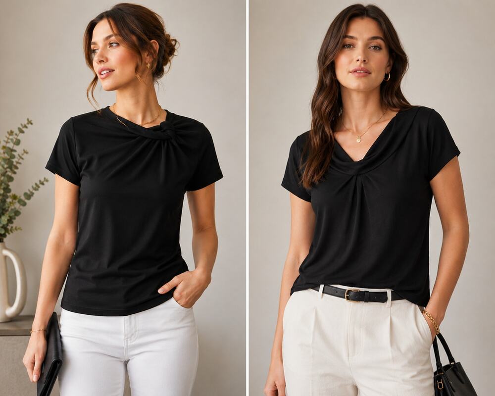 BCBG Max Azria Tee Bundle 2 XS Black  & Blue Draped Twist Neck Knit Tops Stretch
